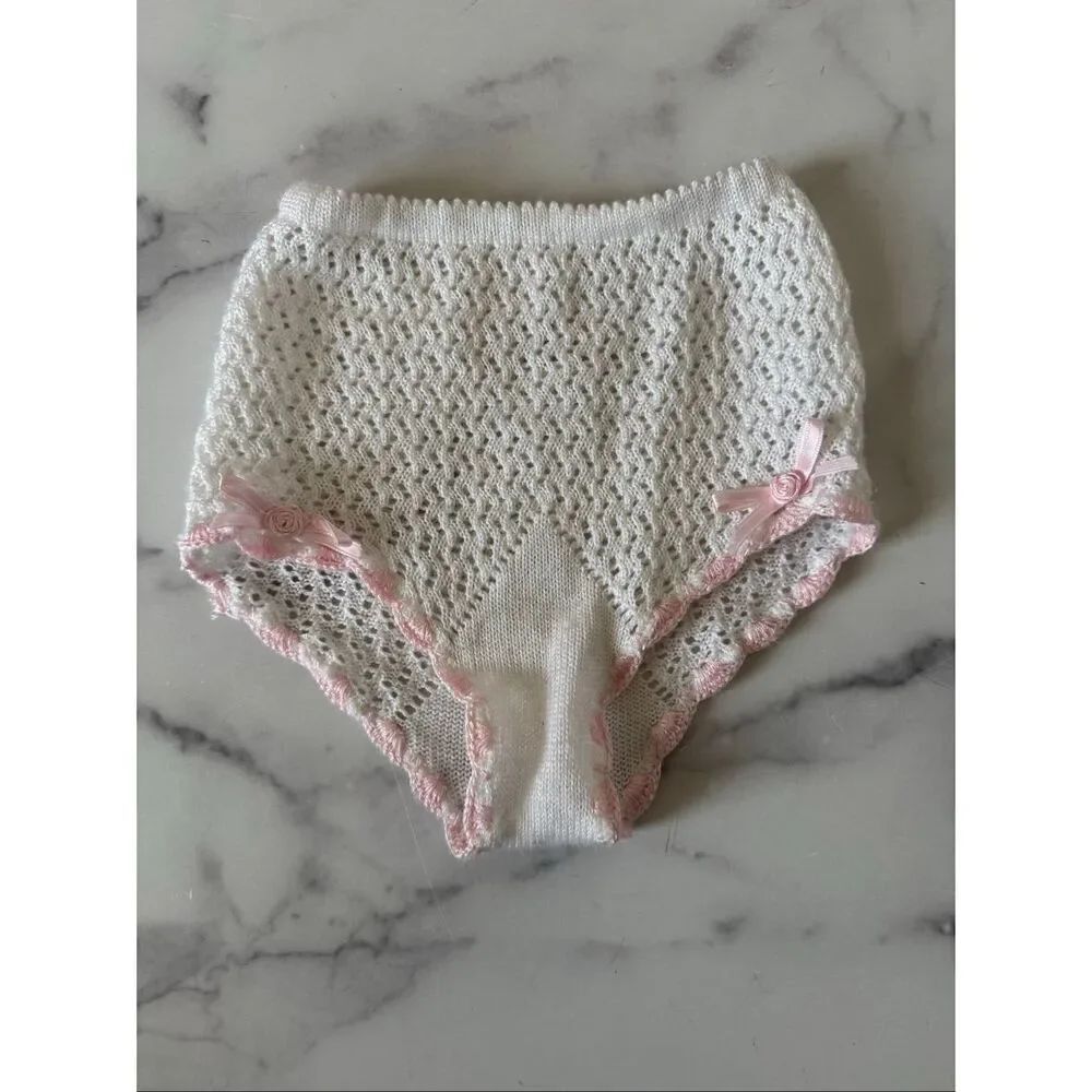 Baby girl toddler knit cream pink bloomers 24 month to 4 year crochet